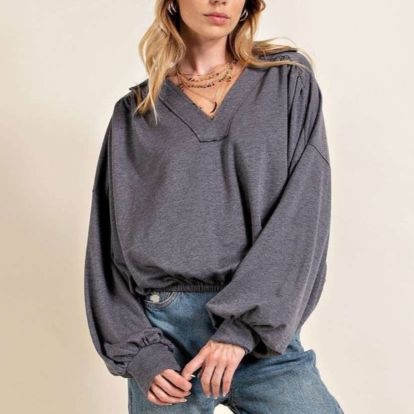 Signature Long Sleeve Crop Top Charcoal